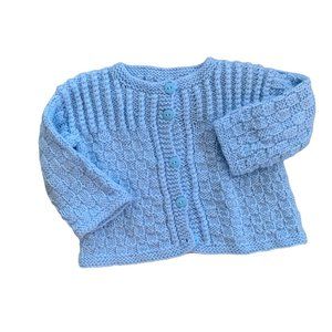 Vintage Hand Knit Pastel Baby Blue Cardigan Sweater